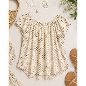 LC Lauren Conrad Women L Cream Black Dot Tie Back Blouse